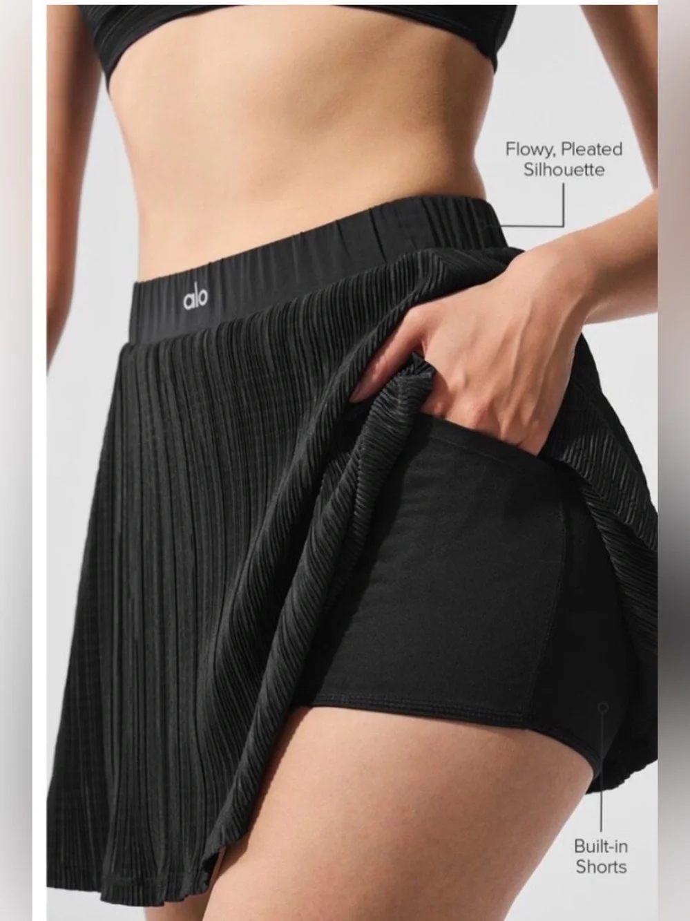 ALO Yoga Black Micro Plisse Tennis Skirt Skort XS